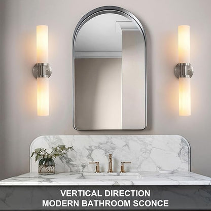 Wall Sconces Set of Two,Brushed Nickel Bathroom Sconces Wall Lighting with White Glass, Modern Sconces Wall Decor Set of 2 Wall Light fixtures for Bathroom Mirror Living Room Hallway Bedroom Wall Lamp