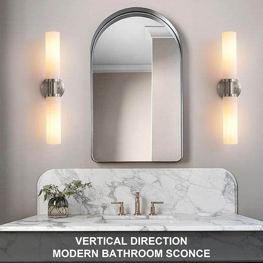 Wall Sconces Set of Two,Brushed Nickel Bathroom Sconces Wall Lighting with White Glass, Modern Sconces Wall Decor Set of 2 Wall Light fixtures for Bathroom Mirror Living Room Hallway Bedroom Wall Lamp