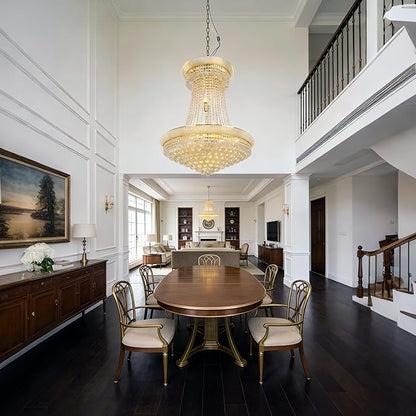 Luxury Gold Crystal Chandelier 20-Light, Empire Crystal Chandelier Light Fixture Ceiling Haning Chandelier Crystal Pendant Light for Living Room Dinning Room Stair (32in-20 Lights, Gold)
