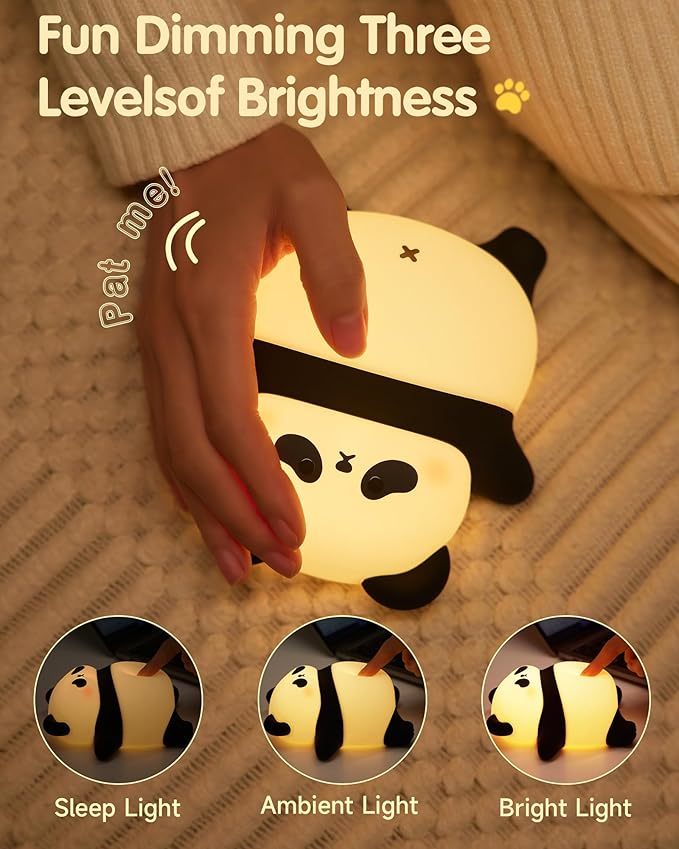 Snoring Panda Night Light for Kids, Upgraded Large Novelty Nursery Nightlight with Snoring Motion & Sound, Rechargeable Cute Night Light for Baby, Bedroom, Holiday Gifts for Girls & Boys