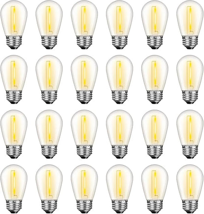 GvvooHome 24 Pack LED S14 Replacement Light Bulbs, Waterproof 1W Vintage Edison Bulbs for Outdoor Patio Backyard String Lights, Dimmable, E26 Regular Medium Screw Base, 2200K Warm White