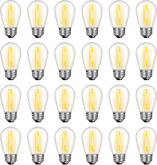 GvvooHome 24 Pack LED S14 Replacement Light Bulbs, Waterproof 1W Vintage Edison Bulbs for Outdoor Patio Backyard String Lights, Dimmable, E26 Regular Medium Screw Base, 2200K Warm White