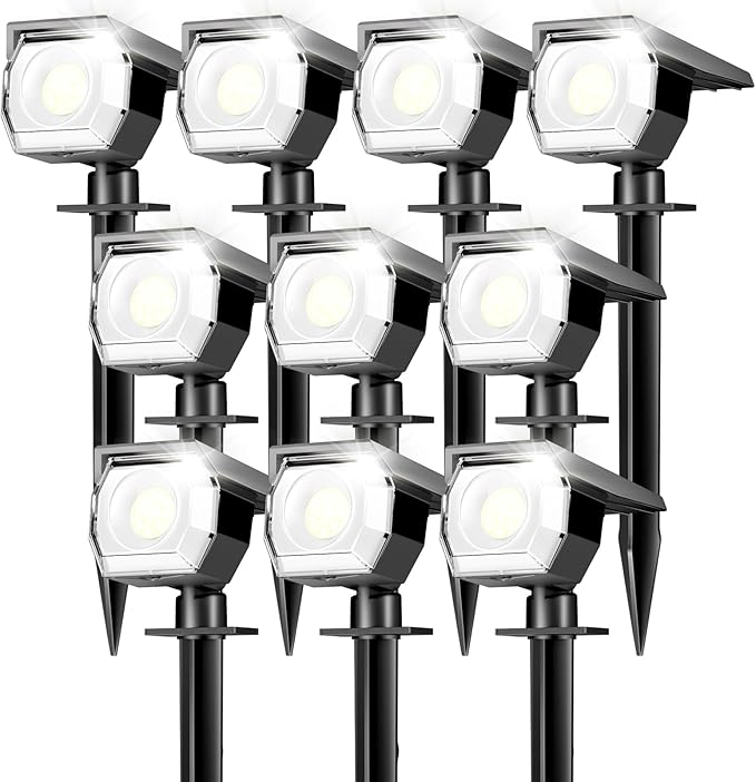Peasur 10 Pack Solar Lights Outdoor, Spotlights Outdoor Waterproof 3 Modes, 2-in-1 Auto On/Off Solar Spot Landscape Lighting Outside for Tree Plants Yard Garden Pathway