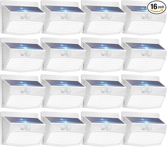 Peasur 16 Packs Solar Outdoor Lights Motion Sensor Solar Security Lights Waterproof with 3 Lighting Modes Solar Powered Wall Lights Outside for Garden Fence Yard Deck, White