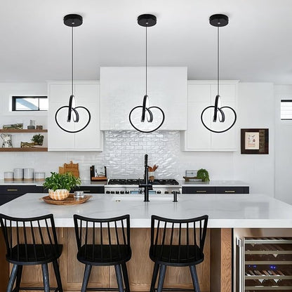 Modern LED Pendant Light Fixtures 5500K Pendant Lights Kitchen Island Lighting Adjustable Height Black Hanging Lamp for Dining Room Bedroom Living Room,3 Packs