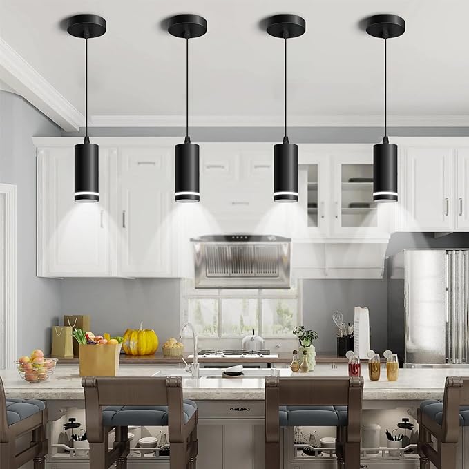 OKELI Mini Pendant Light, Black Modern Pendant Light Fixtures, LED Pendant Lighting for Kitchen Island, COB Lamp Bead, ETL,12W(3 Pack)
