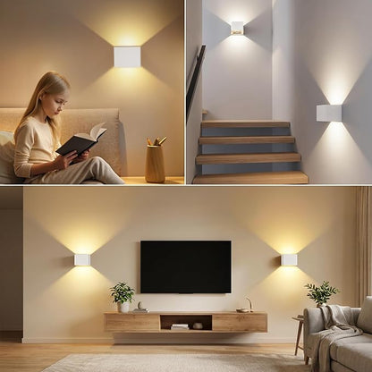 Rechargeable Motion Sensor Wall Light Indoor Set of 2, 6000mAh Cordless Battery Operated Wall Sconce Up Down with Touch & Remote Control, 3 Colors Dimmable Battery Powered Stick On Wall Lights, White