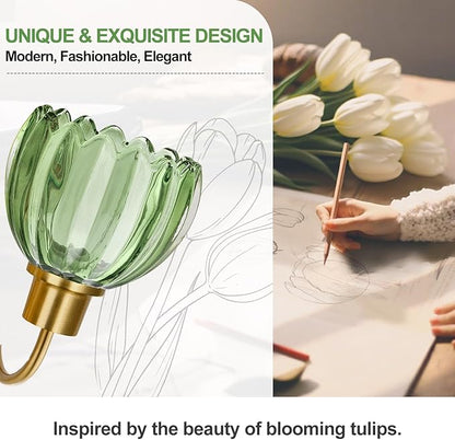 2-Pack Brushed Gold Bathroom Vanity Light, Single-Head Wall Sconce with Ribbed Green Tulip Glass Shade, Vintage Bathroom Light Fixtures for Bedroom, Hallway & Bedside (Bulbs Not Included)