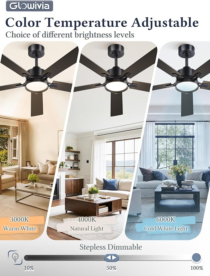 60 Inch Ceiling Fan with Lights and Remote, Smart APP Control, Dimmable with All-Setting Memory, Quiet DC Motor Reversible Blades, Damp Rated Modern Ceiling Fan for Bedroom Patio Living Room
