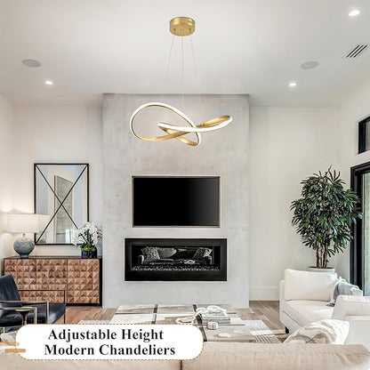 20" Gold Modern led Chandelier for Living Room,Irregular Ring Modern Pendant Lights Kitchen Island,Dimmable Remote Control H79 Adjustable led Pendant Light for Bedroom Dining Room Entryway