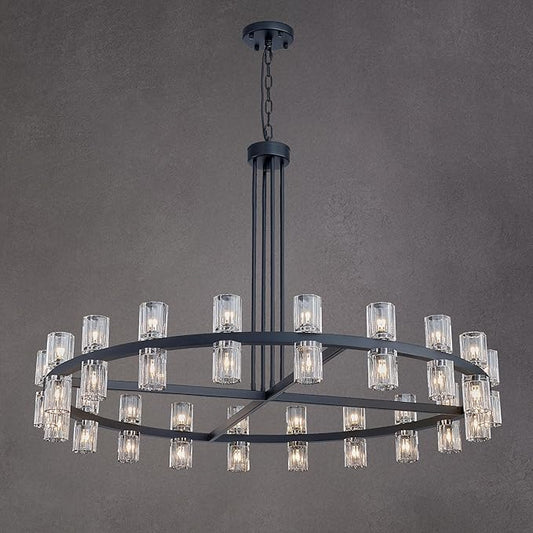 48" Black Wagon Wheel Crystal Chandelier, Modern Round Chandelier for Dining Room Table, K9 Crystal Ceiling Chandelier for Living Room Entryway Foyer, Includes 40× G4 Bulbs
