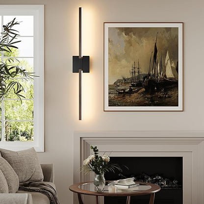 Rayogale 36 Inch Rechargeable Battery Operated Wall Sconce Set Two, 8000mAh Cordless, 3000K/4500K/6000K, Dimmable, Touch Control, 360° Rotation for Living Room Black Walnut(2 Pack)