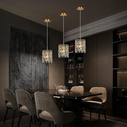 Modern K9 Crystal Pendant Lights Kitchen Island Set of 3,Gold Chandeliers for Dining Room Light Fixtures Over Table,Hanging Chandelier for Kitchen Island Entryway Bathroom BedHead Bedroom