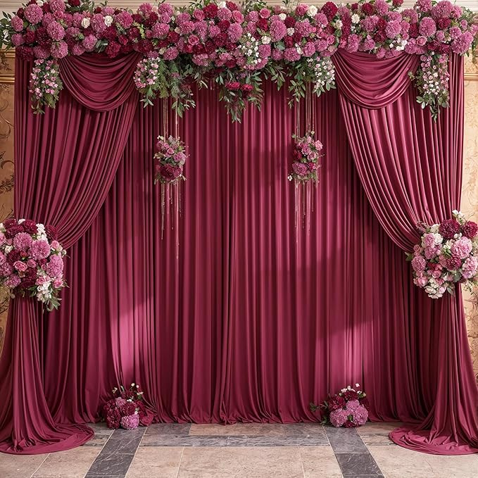 4 Panels Burgundy Backdrop Curtains for Wedding Party Wrinkle Free Backdrops Curtain Drapes Fabric Decorations Maroon Photo Back Drop for Baby Shower Photography Stage Reception 20ft(W) x 12ft(H)