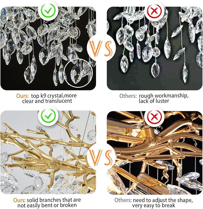 Crystal Chandeliers,23.6" Gold Modern Round Crystal Chandeliers for Dining Room Industrial Farmhouse Raindrop Chandelier for Kitchen Island, Living Room, Bedroom, Entryway (8-Light)