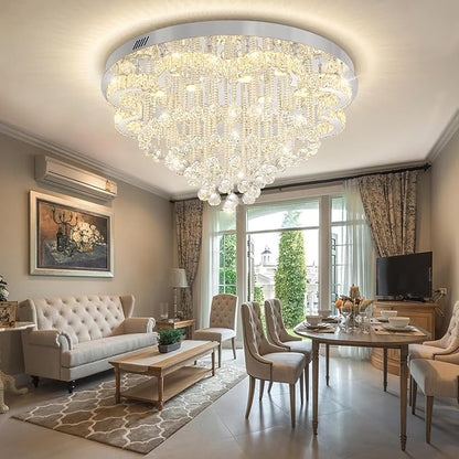 W32inches Modern Crystal Chandeliers for Living Room LED Crystal Ceiling Light Fixtures Flush Mount Chandelier Ceiling Chandelier for Bedroom Foyer Hallway Dining Room