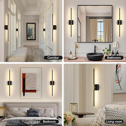 Wall Sconces Set of Two with Remote Control 29.1 in Dimmable Black Gold Battery Operated Wall Lights 350° Ratation 3000K-6000K LED Wireless Rechargeable Sconce for Bathroom Living Room Bedroom