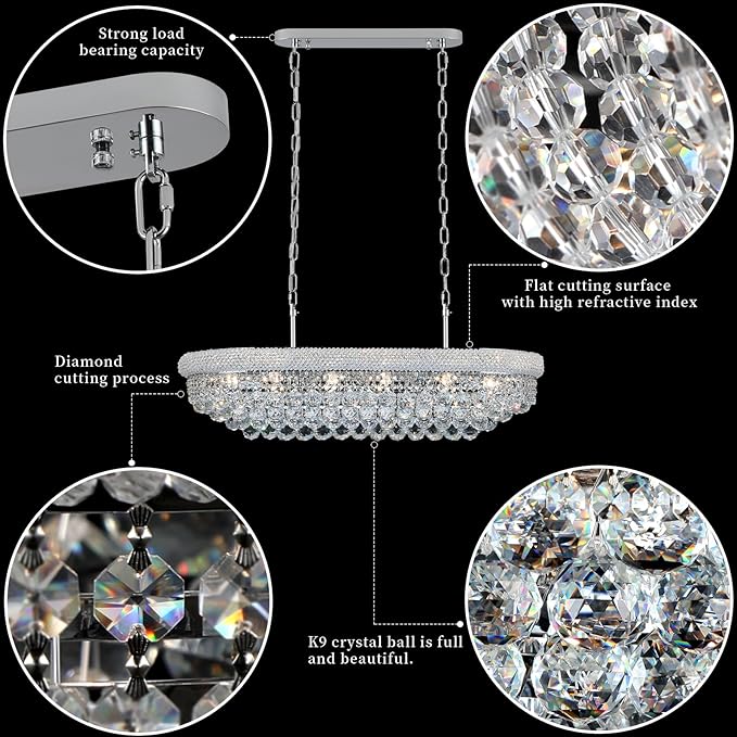Crystal Chandeliers for Dining Room Light Fixtures Over Table, Modern Crystal Chandeliers for Kitchen lsland, 11 Lights Empire Style Chrome Luxury Lighting Fixtures for Living Room Bar
