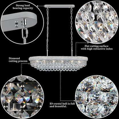 Crystal Chandeliers for Dining Room Light Fixtures Over Table, Modern Crystal Chandeliers for Kitchen lsland, 11 Lights Empire Style Chrome Luxury Lighting Fixtures for Living Room Bar