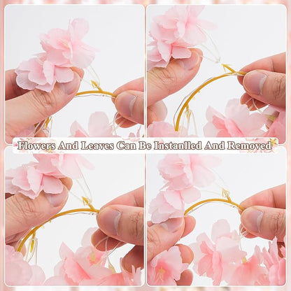 JMEXSUSS Cherry Blossom Lights Battery Operated, 15.75 FT 48 LED Pink Flower Garland with Lights, Artificial Flower Vines Garland for Gackdrop Spring Wedding Bedroom Classroom Indoor Decor