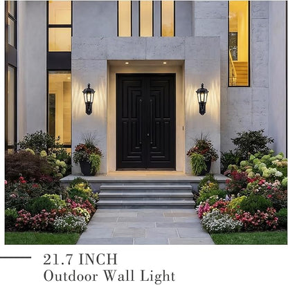 Emliviar Classic 21.7 Inch Black Front Door Wall Lighting, Outside Waterproof Wall Sconce with Water Ripple Glass Shade for Garage, E26 Socket, XE304B-M BK-SW