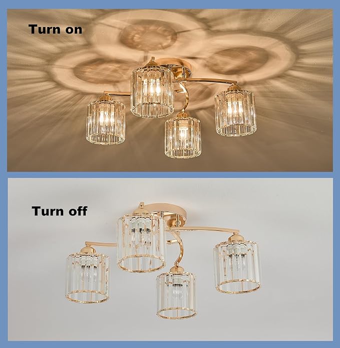 Crystal Chandelier, Modern Elegant Ceiling Light E26 Base Easy Installation Durable Metal Frame for Living Room Bedroom Dining Room,Golden (Style B)