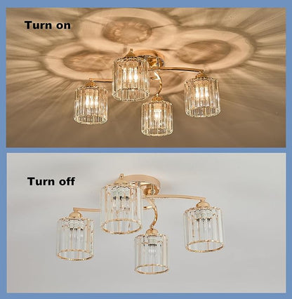 Crystal Chandelier, Modern Elegant Ceiling Light E26 Base Easy Installation Durable Metal Frame for Living Room Bedroom Dining Room,Golden (Style B)