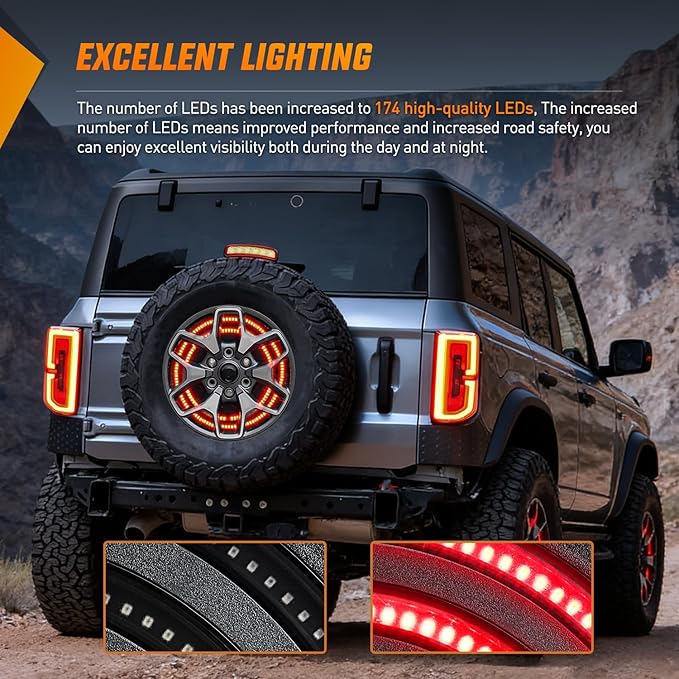 Nilight Spare Tire Brake Light Red Double Row LED Ring 3rd Third Stop Rear Wheel Lights Plug and Play Fit for 2021 2022 2023 Ford Bronco 2/4 Doors