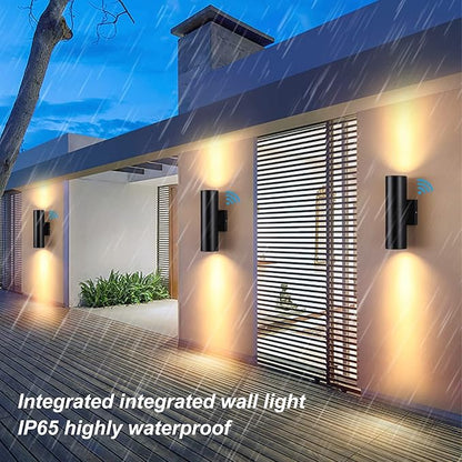DAKAFUL Dusk to Dawn Outdoor Lighting Sensor Wall Lights 4Pack, 12W 2700K Integrated LED Cylinder Up Down Lights Outdoor, IP65 Waterproof Aluminum Wall Sconce Exterior Wall Light for Porch Patio etc.