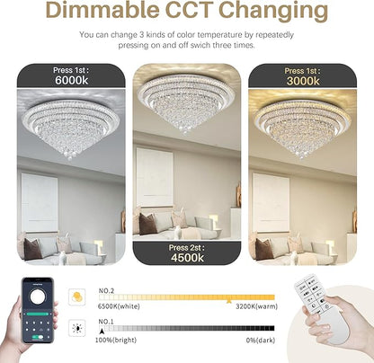COCOSTAR 40" Crystal Chandeliers, Flush Mount Chandelier LED Ceiling Light, Modern Crystal Raindrop Chandeliers for Dining Room, Living Room, Bedroom