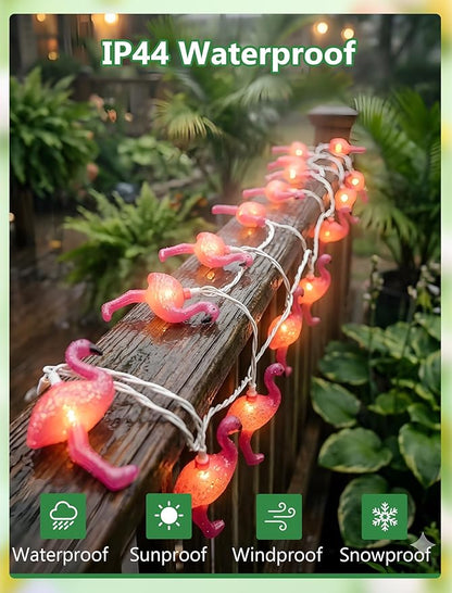 GOOTHY 8.5Ft Pink Flamingo String Lights, Summer Patio Outdoor String Lights with 10 Mini Flamingo Lights, Plug in Decorative Fairy Lights UL Listed for Bedroom Party Birthday Wedding Holiday Decor