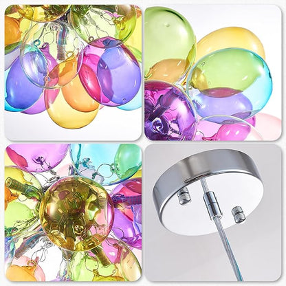 Longree Mini Bubble Ball Chandelier, Dia 20 inch Blown Multicolor Glass Pendant Light Fixture for Bedroom Study Bathroom Dining Room