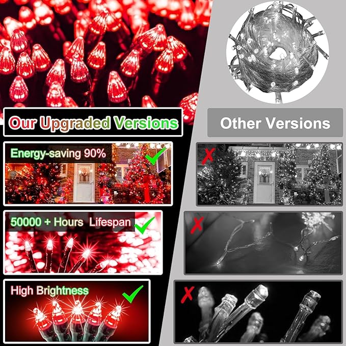 WUXYIYANG 1500 LED 470FT Red Valentine Lights, 12 Pro Modes and Timer Memory & Dimmable, Plug in Indoor Valentine Room Light for for Xmas Bedroom Yard Tree Wedding Party Outdoor Waterproof Decor (Red)