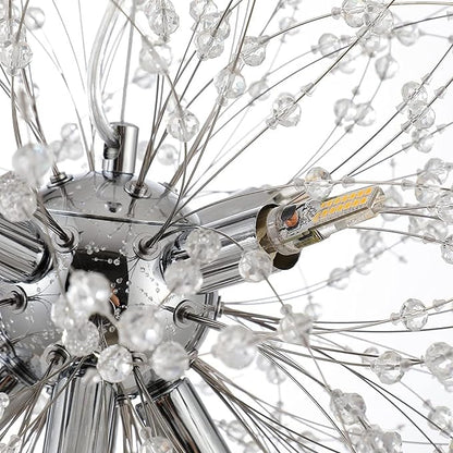 Small Firework Chandelier, 8 Lights Sputnik Pendant Island Light, Chrome Dandelion Crystal Chandelier for Kitchen Dining Room Bedroom