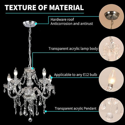 PAPAYA Crystal Chandeliers Clear Chandelier 5-Light Modern Pendant Ceiling Lighting Fixture with Acrylic Crystals & Beads for Girls Room,Living Room,Kitchen Island,Entryway