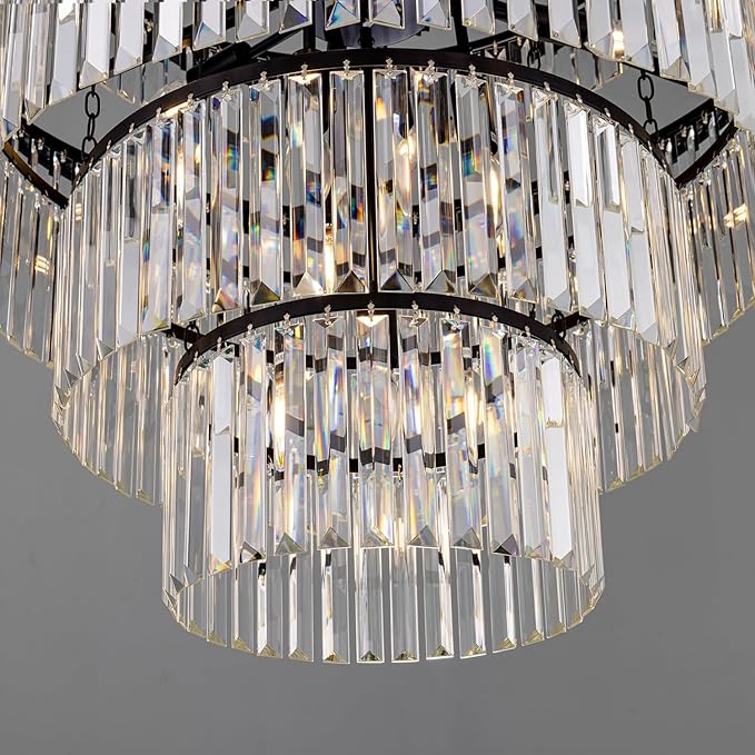 Wellmet Large Crystal Chandelier, Luxury 7-Tier Crystal Chandelier, Black Crystal Chandelier for Living Room, Dining Room, Porch, Entryway, Hallway, Restaurant, 31''W