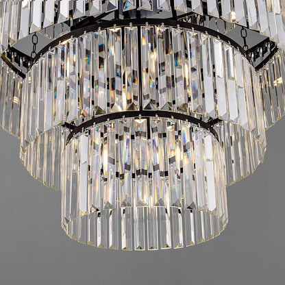 Wellmet Large Crystal Chandelier, Luxury 7-Tier Crystal Chandelier, Black Crystal Chandelier for Living Room, Dining Room, Porch, Entryway, Hallway, Restaurant, 31''W