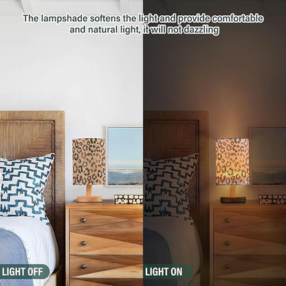 Bedside Table Lamp Leopard Brown Nightstand Lamp with Wood Desk Lamps for Bedroom Living Room Nursery Office Home Decor