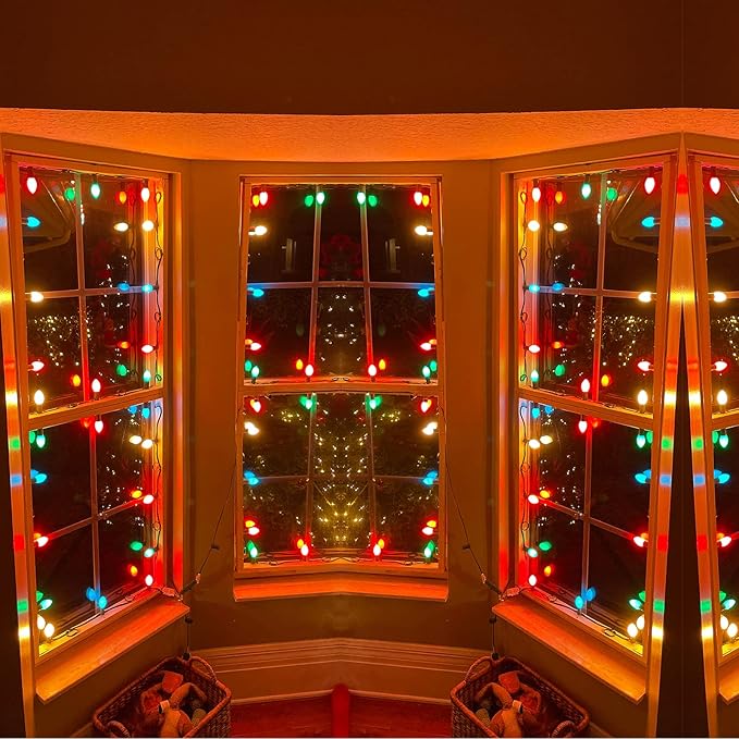 C7 Christmas Lights Outdoor 25Ft LED Christmas String Lights with 27 Multicolor LED Bulbs(2 Spare), Vintage Colorful String Lights for Garden Wedding Party Xmas Decoration, Green Wire