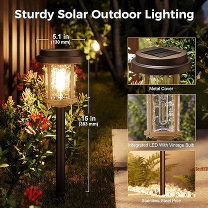 XMCOSY+ Solar Pathway Lights 6 Pack, Bright 20 Lumens Solar Garden Lights, Auto On/Off 10 Hours with Metal Glass Solar Powered, Waterproof Landscape Lights for Outside Yard Walkway Driveway Lawn