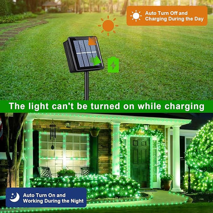 QITONG Green Solar Fairy Lights, 2 Pack Each 66ft 200 LED String Light Outdoor Waterproof, Silver Wire Christmas Twinkle Mini Lights with 8 Modes