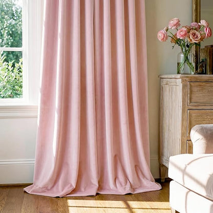 StangH Baby Pink Velvet Curtains 96 Inches Long, Room Darkening Super Soft Drapes with Rod Pocket Back Tab Styling for Living Room Bedroom, Thermal Insulated Window Treatment, W52 x L96 inch, 2 Panels