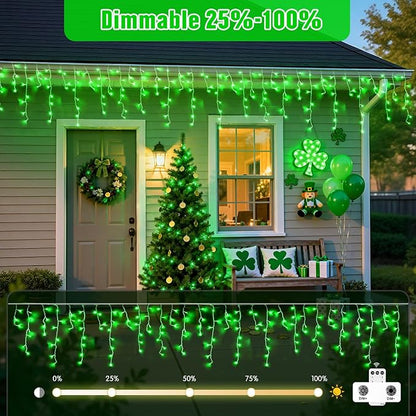 JMEXSUSS 400 LED 38.8F Green Icicle Lights for St Patrick's Day, Green Christmas Lights Indoor Outdoor, String Icicle Light for St Patrick House Fireplace Party Yard Decoration