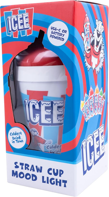 Fizz Creations ICEE Straw Cup Mood Light – 9" Tall LED Night Light, Officially Licensed Merchandise, Retro Red & Blue Design, USB-Powered, Fun & Functional Home Décor.
