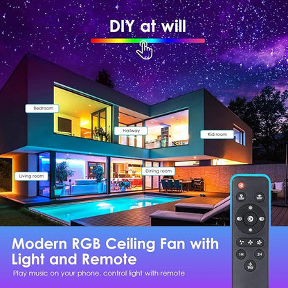 Mpayel Ceiling Fans with Lights and Remote, 16" Low Profile Ceiling Fan 3000-6000K Dimmable RGB Modern Flush Mount LED Fan Light, 6 Wind Speeds Black Ceiling Fans for Bedroom, Living Room