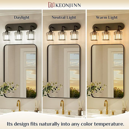 Keonjinn 2-Light Bathroom Light Fixtures, Crystal Black Bathroom Vanity Lights Over Mirror, Vanity Lighting Fixtures with Crystal Square Shades (E26 Base, Exclude Bulb)