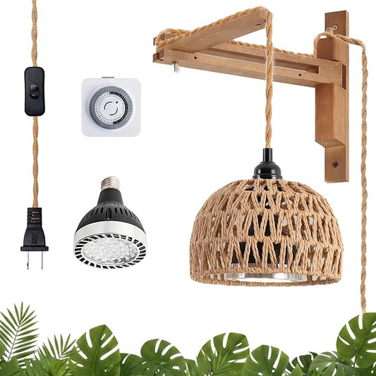 Hanging Grow Light for Indoor Plants, 30W Full Spectrum 4000K Wall-Mounted LED Plant Light with 15FT Plug-in Cord and Timer, Ideal for Tall Floor Plants & Large Houseplants