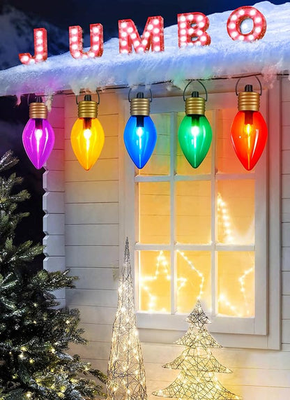 4 Pack Jumbo C9 Christmas Pathway Lights Outdoor - Total 34FT 20 LED C9 Christma Walkway Light, Multicolor Christmas Decoration Outside, Giant Christmas Lights Outdoor for Lawn Holiday Yard