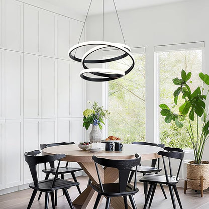 Mayful Modern Chandelier with Remote Control, 3-Color Dimmable LED Pendant Light Fixtures, Height Adjustable Kitchen Island Lighting for Dining Room,Bedroom,Living Room,Foyer,Office Black 19.7 inches