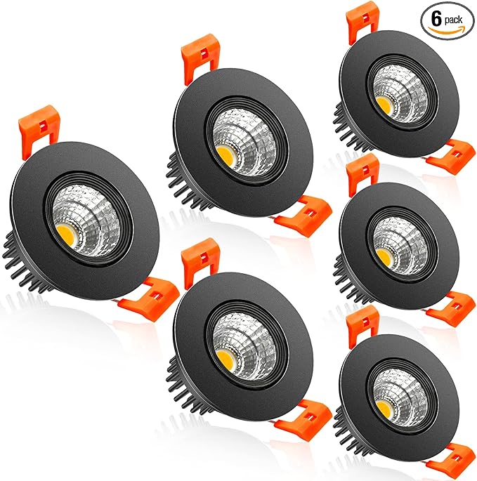 2Inch LED Recessed Ceiling Light, 3W Dimmable LED Downlight, Warm White 3000K, 60 Beam Angle Directional COB Recessed Lights with Driver, 25W Halogen Bulbs Equivalent for Ceiling Lighting, 6Pack